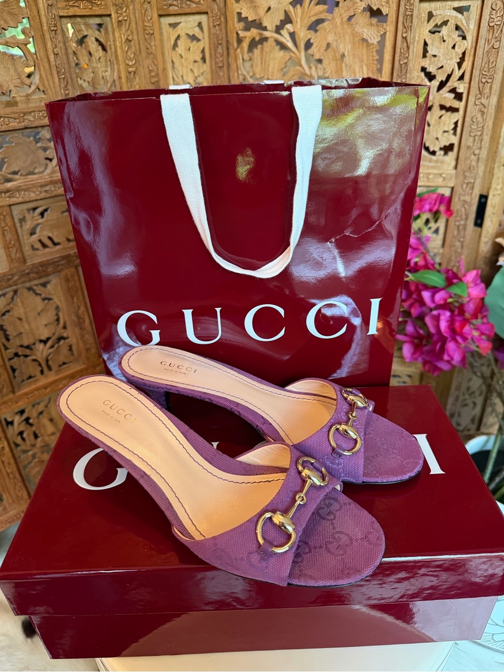 Gucci Purple Horsebit Mule Sandals